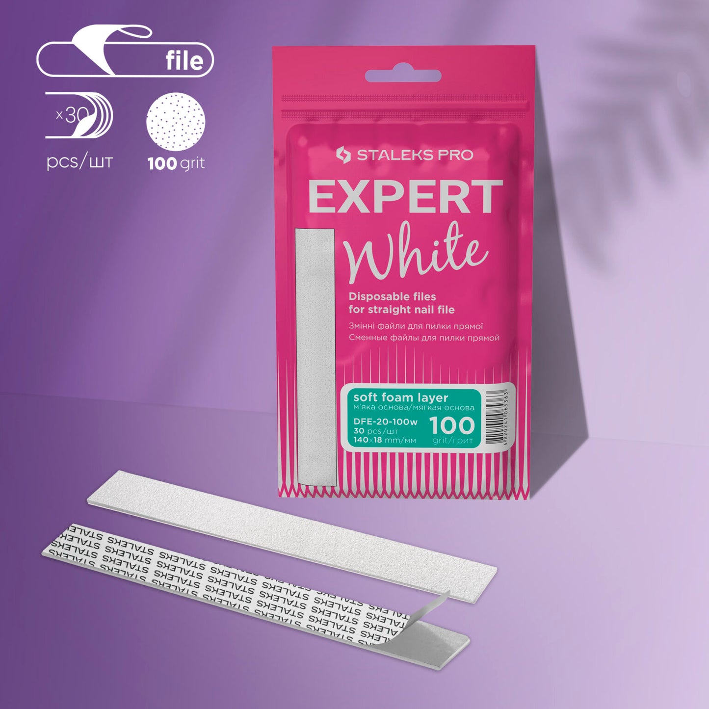 STALEKS White disposable files for straight nail file (soft base) Expert 20 (30 pcs)