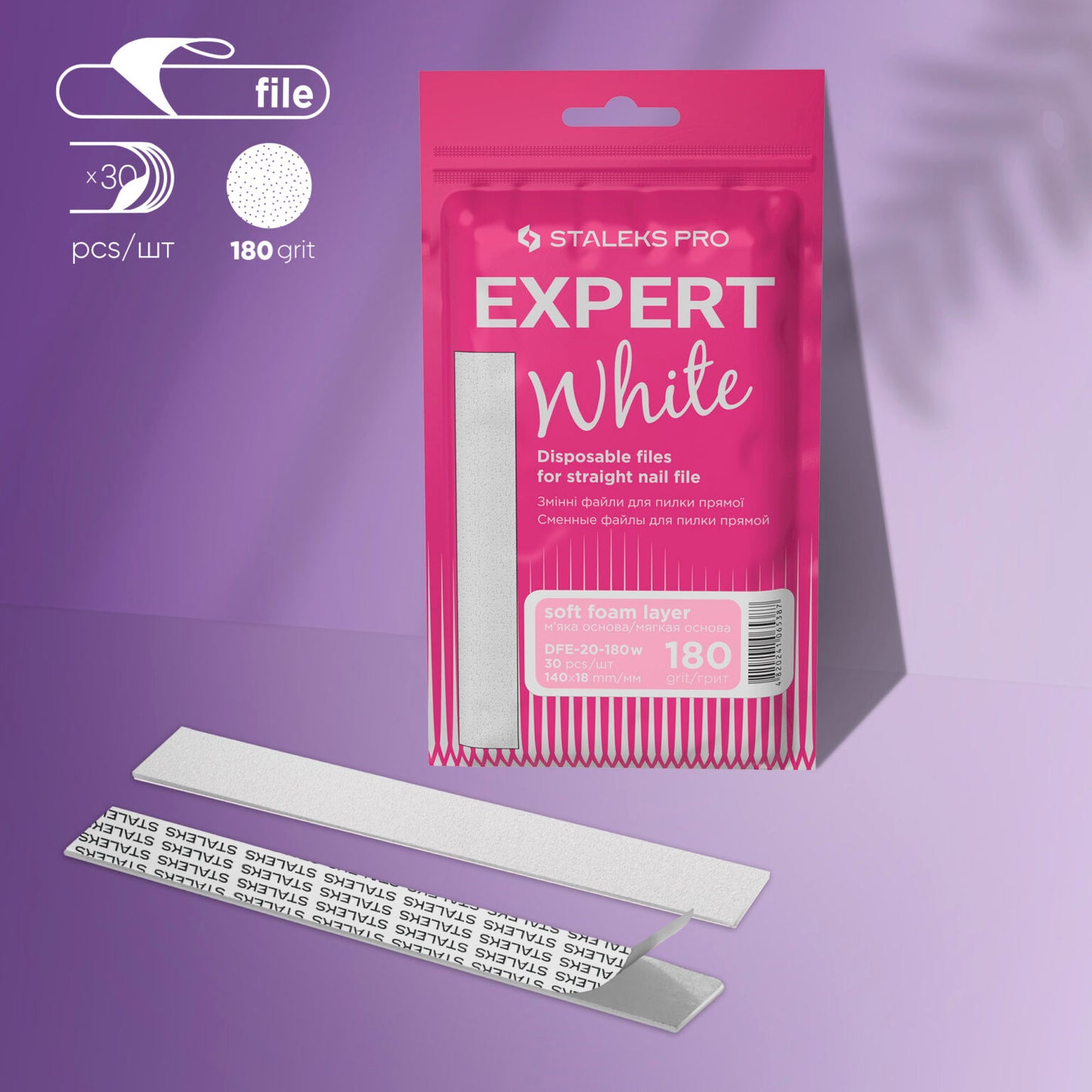 STALEKS White disposable files for straight nail file (soft base) Expert 20 (30 pcs)