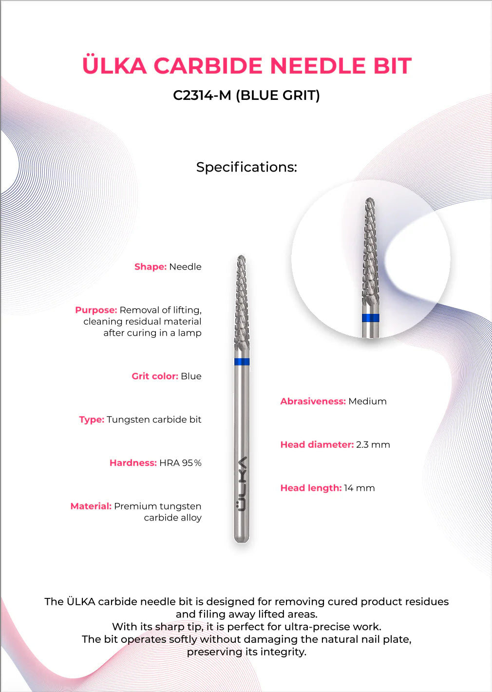 ÜLKA Carbide Bit Needle Blue 2,3 / 14 mm (C2314-M)