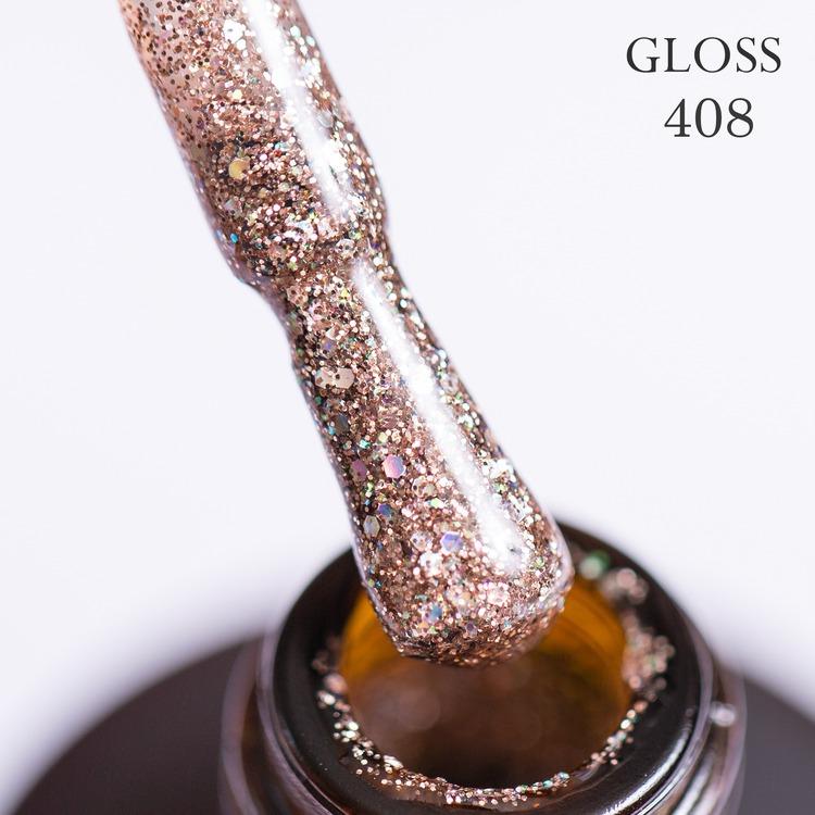 Gel polish 408 GLOSS (champagne with holographic microglitter), 11 ml