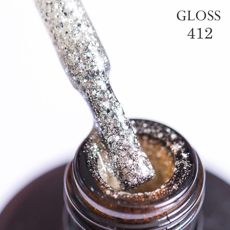 Gel polish 412 GLOSS (white gold glitter), 11 ml