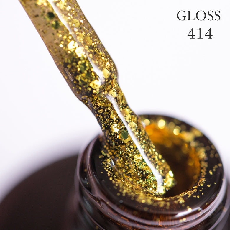 Gel polish 414 GLOSS (yellow with micro-shine and glitter), 11 ml