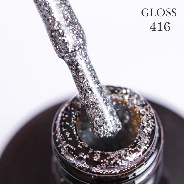 Gel polish 416 GLOSS (silver with micro-shine), 11 ml