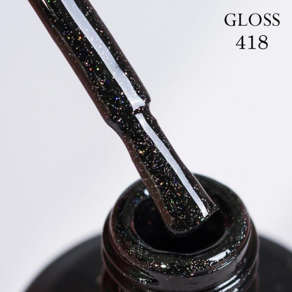 Gel polish 418 GLOSS (black, microglitter and holographic sparkles), 11 ml