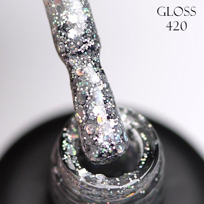 Gel polish 420 GLOSS (silver with holographic glitter), 11 ml