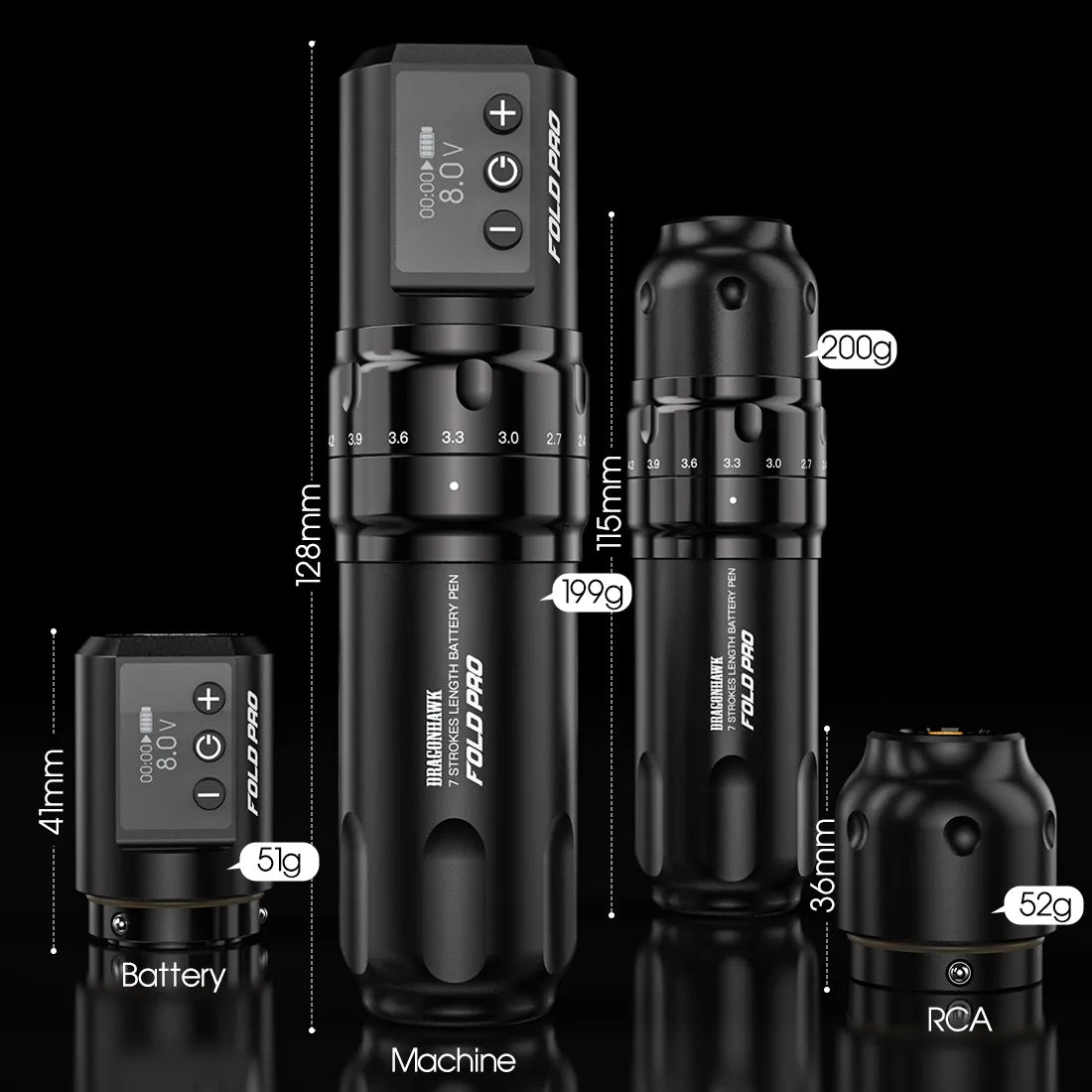 Mast Fold Pro Adjustable Wireless Tattoo Machine with Two Batteries (WQP-031-1)