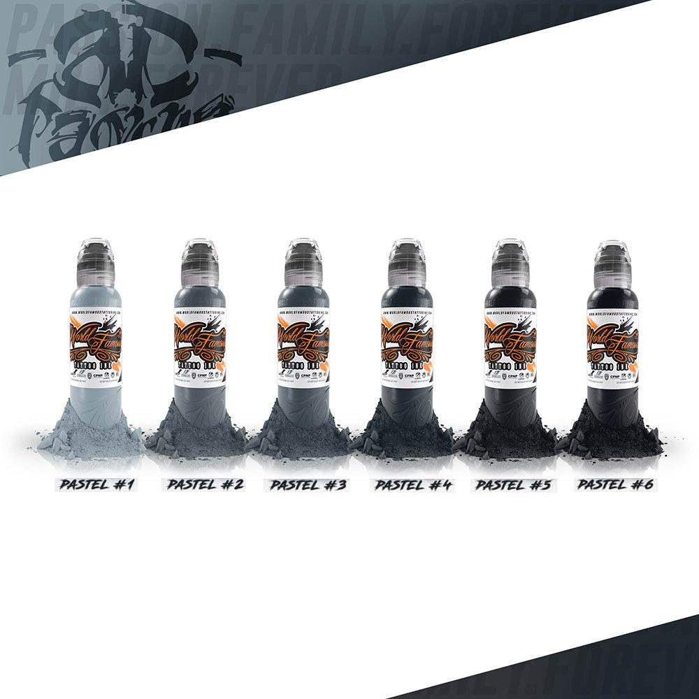 World Famous A.D. Pancho 6 Colors Pastel Grey Tattoo Ink Set