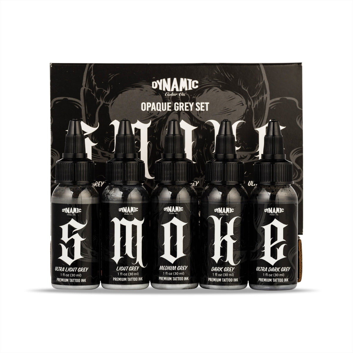 Dynamic Color Tattoo Ink Smoke Opaque Greys Set (5 colors), 1oz