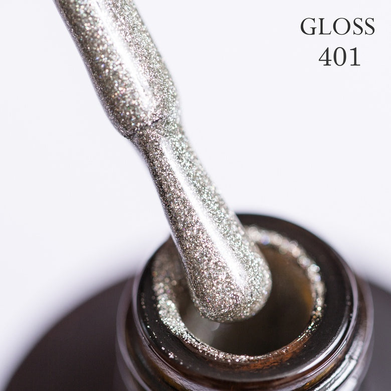 Gel polish 401 GLOSS (silver with holographic micro-shine), 11ml