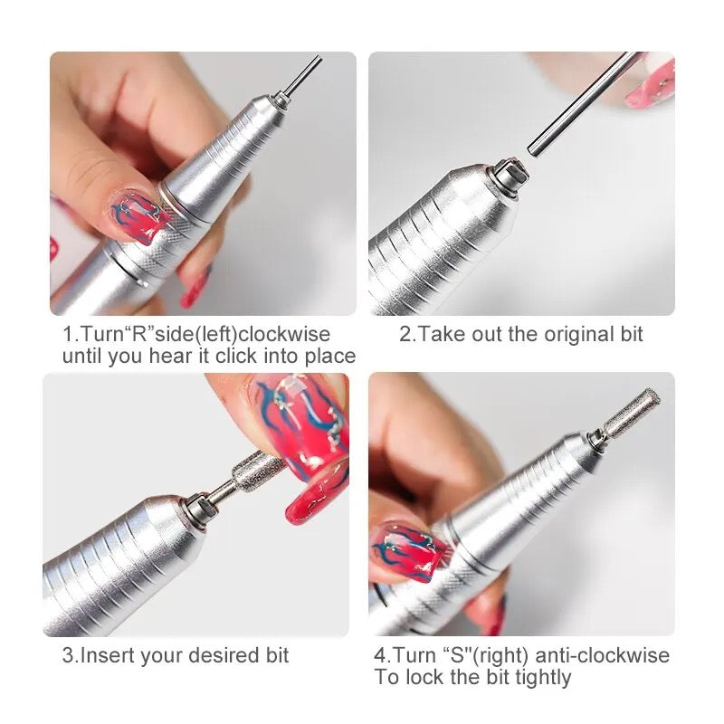 Nail Drill Machine Electric Professional Manicure 35000RPM with 6 Drill Bits, Foot Pedal, Pink