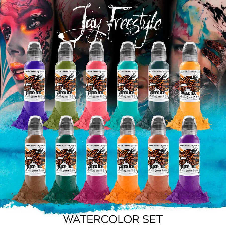 World Famous 12 Color Jay Freestyle WaterColor Tattoo Ink Set