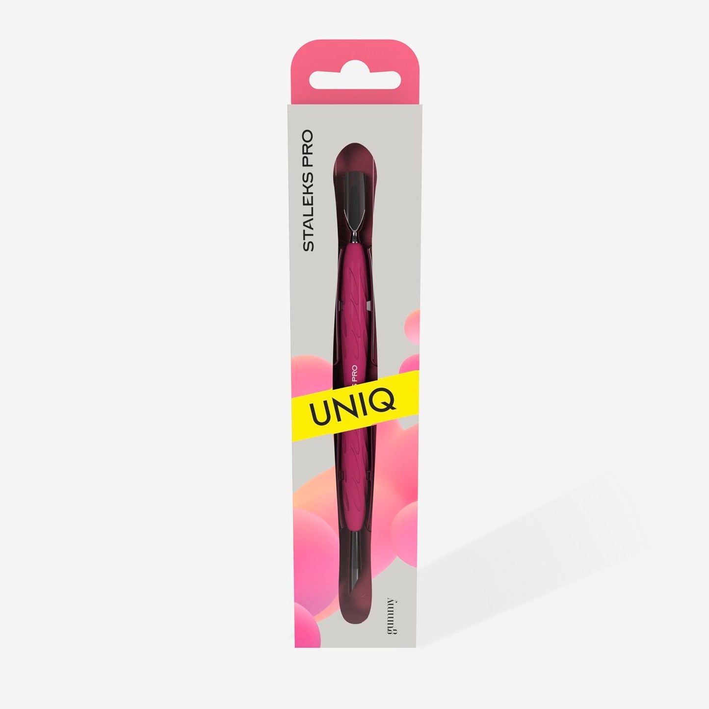 STALEKS Manicure pusher Gummy with silicone handle UNIQ 10 TYPE 2 (rounded narrow and beveled pusher) (PQ-10/2)