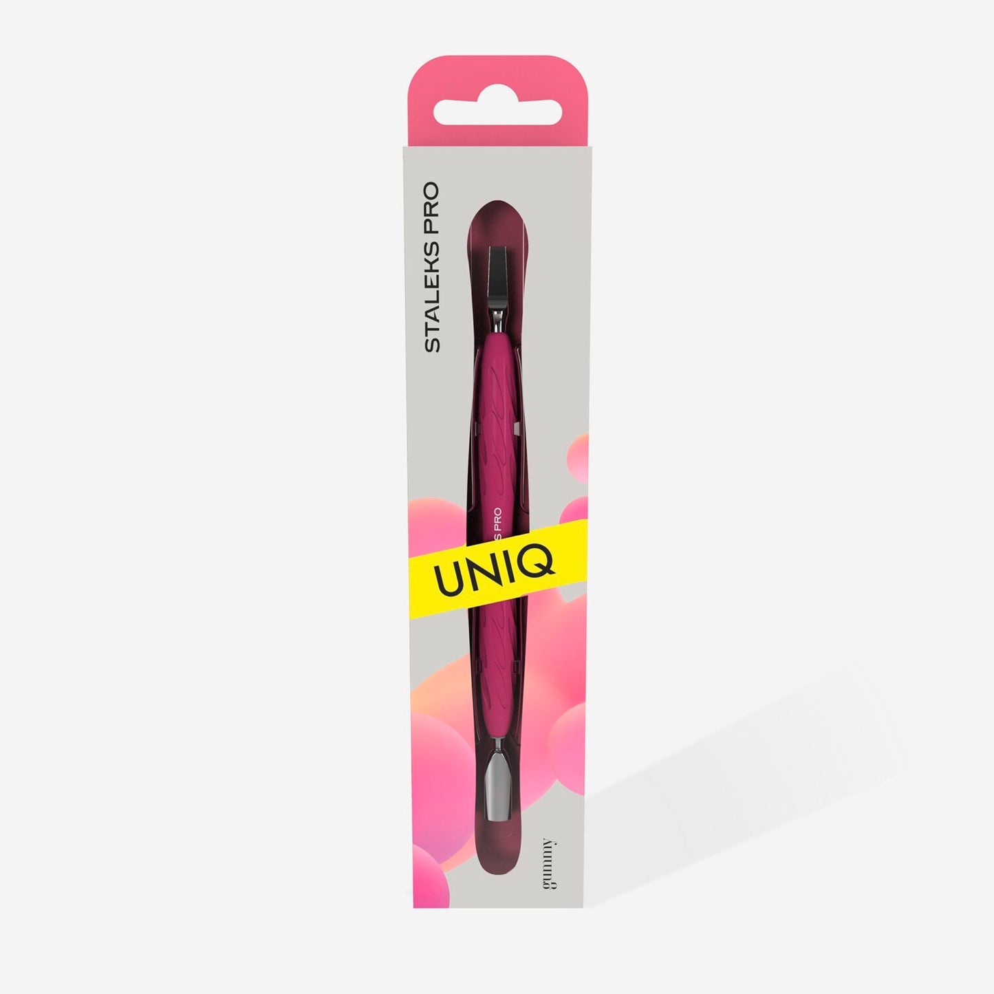 STALEKS Manicure pusher Gummy with silicone handle UNIQ 10 TYPE 5 (rounded narrow pusher and straight blade) (PQ-10/5)