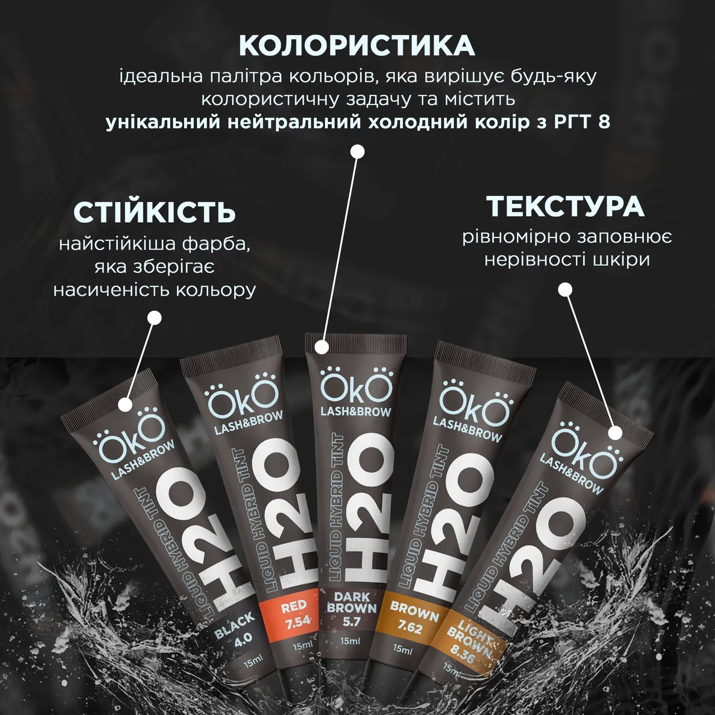 OkO Dye for eyebrow and eyelash H20 Liquid Hybrid Tint Black 4.0, 15 ml