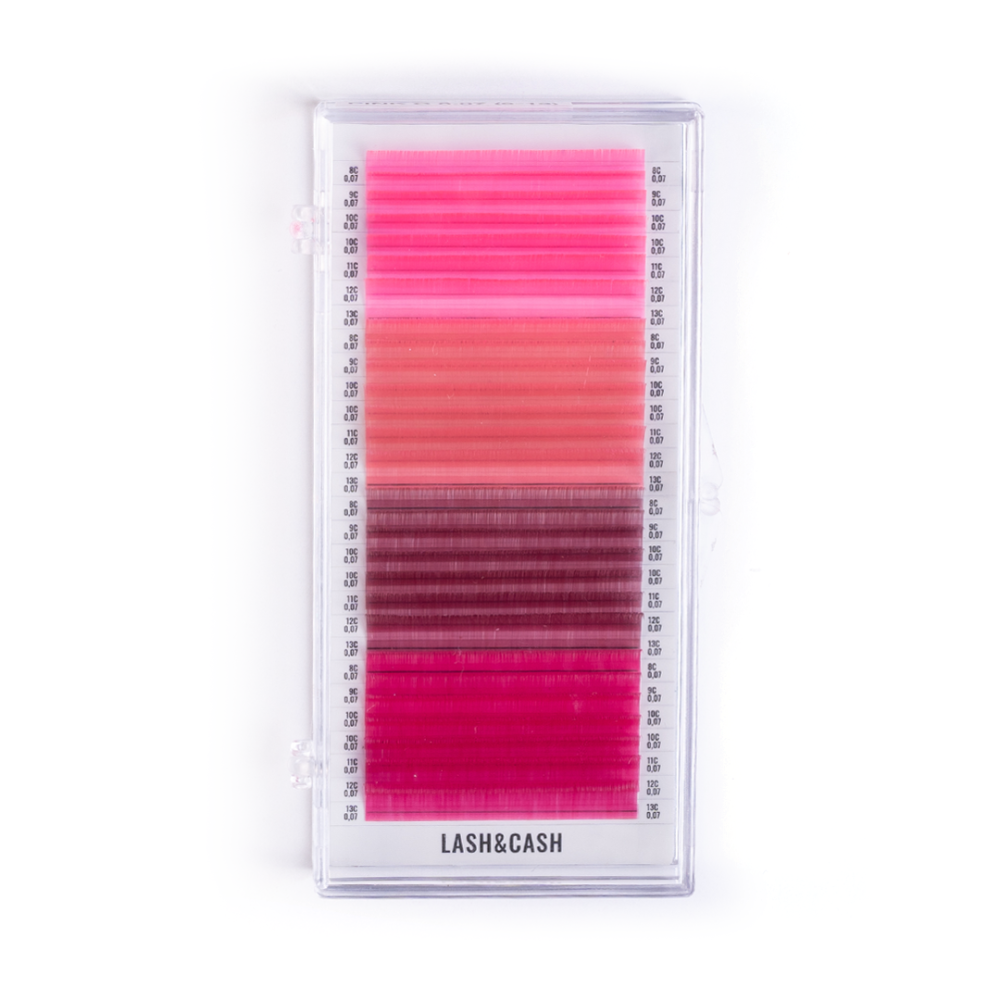 SCULPTOR Color eyelashes for extensions LASH&CASH VIBES PINK, mix 28 lines, 0.07