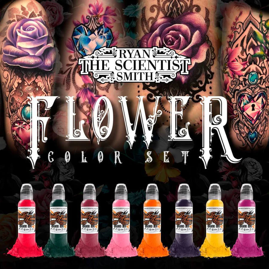 World Famous Tattoo Ink 8 Bottle Ryan Smith Flower Set