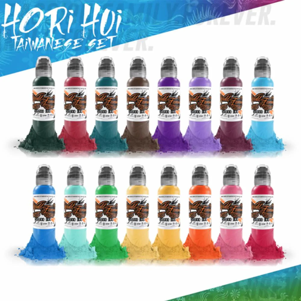 World Famous 16 Color Hori Hui Taiwanese Tattoo Ink Set
