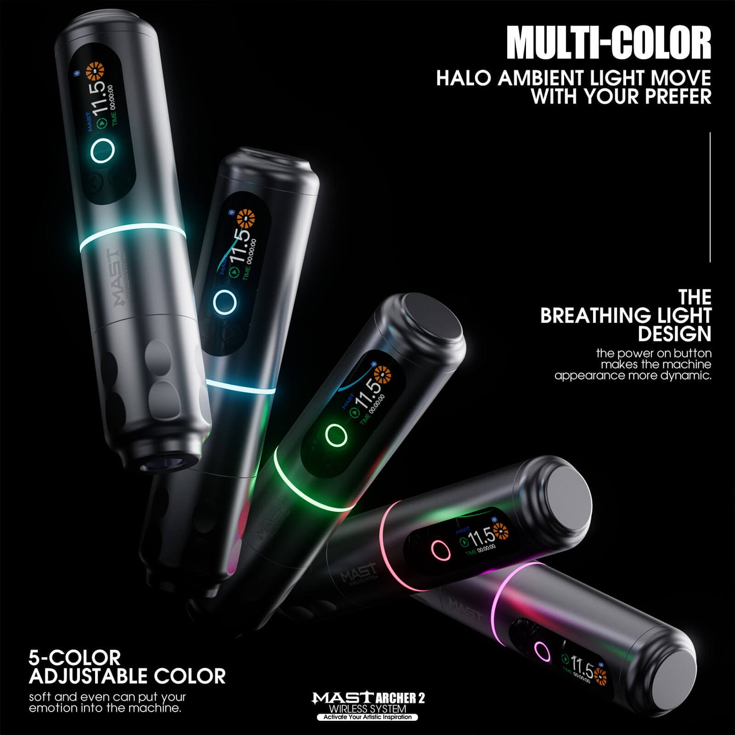 Mast Archer 2 Wireless Tattoo Pen Machine with 3.5MM Stroke Brushless Motor Color Screen