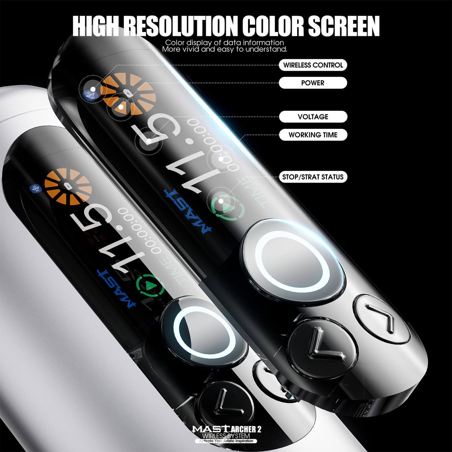 Mast Archer 2 Wireless Tattoo Pen Machine with 3.5MM Stroke Brushless Motor Color Screen