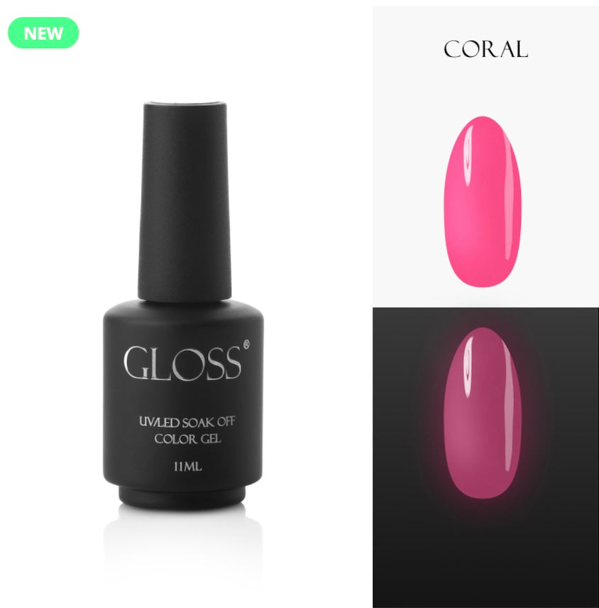 GLOSS fluorescent gel polish Coral Elf, 11 ml
