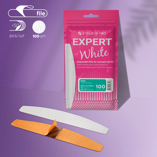 STALEKS Disposable white files for crescent nail file EXPERT 42 (50 pcs)