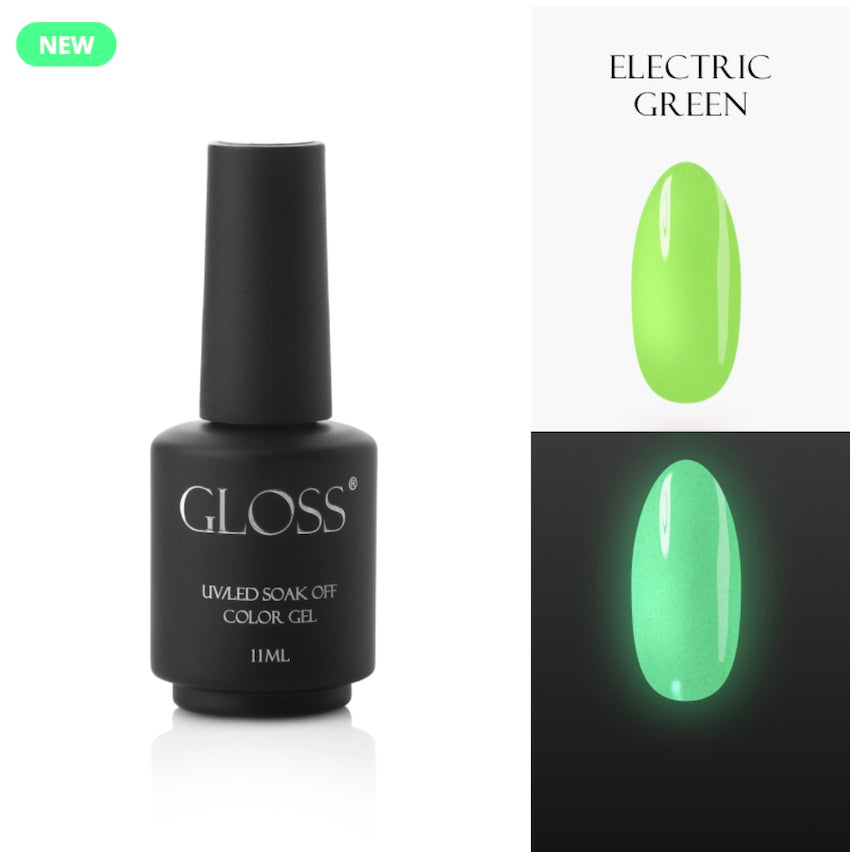 GLOSS fluorescent gel polish Electric Green Elf, 11 ml