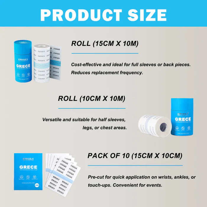 EMALLA Grece 0.02mm Tattoo Protection Film Pack of 10 (15cmx10cm)