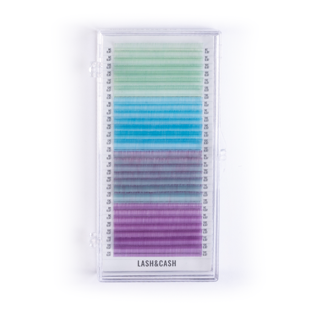 SCULPTOR Color eyelashes for extensions LASH&CASH VIBES TOURMALINE, mix 28 lines, 0.07