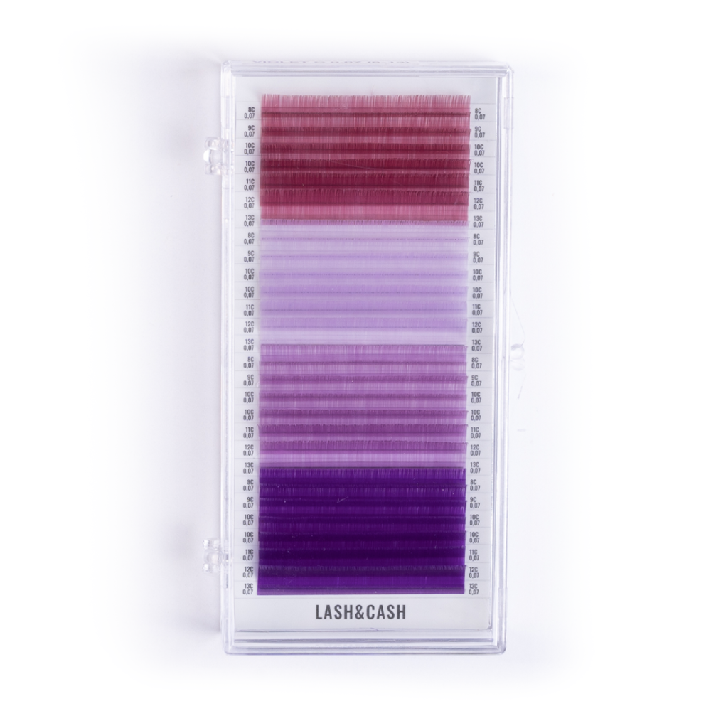 SCULPTOR Color eyelashes for extensions LASH&CASH VIBES VIOLET, mix 28 lines, 0.07