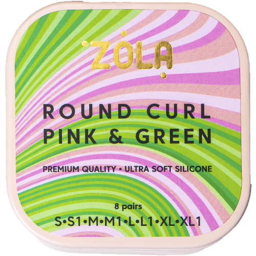ZOLA LAMINATION SILICONE PADS ROUND CURL PINK & GREEN, 8 pairs