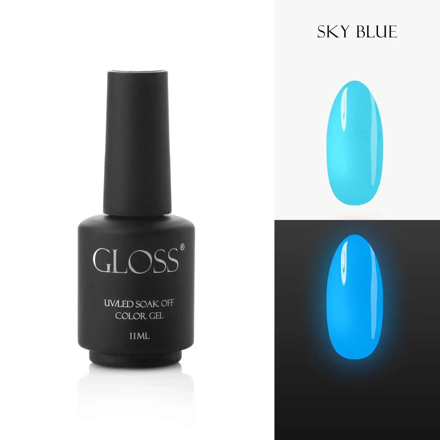 GLOSS fluorescent gel polish Sky Blue Elf, 11 ml (bright heavenly)