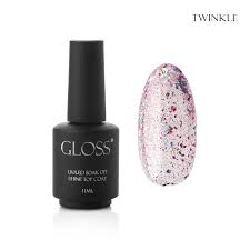 GLOSS Shine top coat Twinkle, 11 ml (transparent with a raspberry undertone and holographic foil)