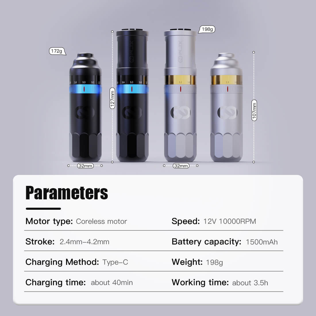 Mast WJX W3 Fast Charge Adjustable Stroke Wireless Mast Tattoo Machine