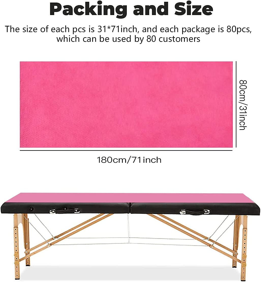 Rngwaper 80Pcs Massage Table Sheets, Breathable Disposable Bed Covers, Disposable Bed Sheets for Massage Table, Soft Spa Bed Cover for Beauty Salon, Tattoo, Waxing, Non Woven Fabric, 31"X 71"(80pc,pink)