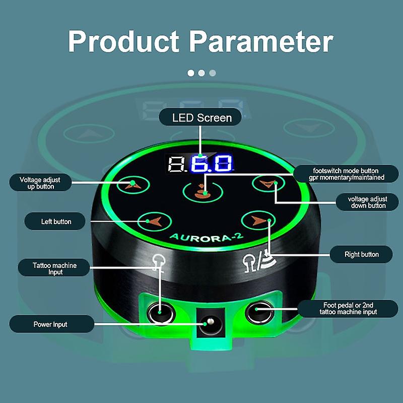 Tattoo Power Supply - Aurora II Power Supply 2nd Gen Colorful Voltage Fits All Tattoo Machine (Silver)