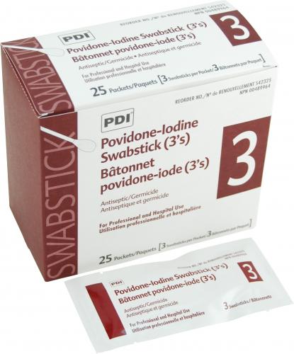 Povidone-Iodine Prep Swabsticks, 3 Swabs per packet