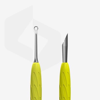 STALEKS Manicure pusher Gummy with silicone handle UNIQ 11 TYPE 2 (beveled and loop pusher)
