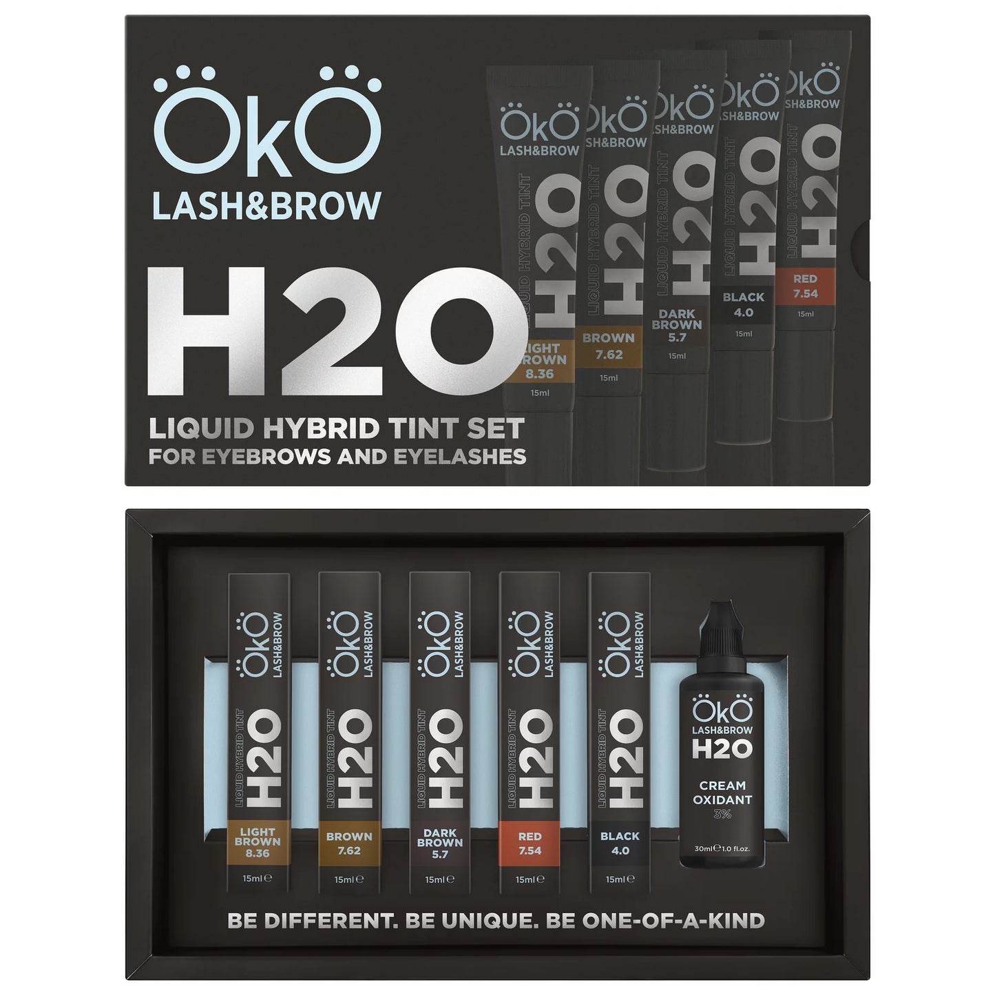 OkO Eyebrow and eyelash dye Set H20 Liquid Hybrid Tint, 5 colors