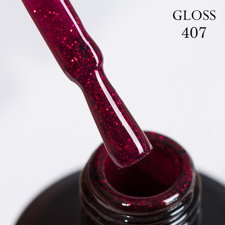 Gel polish 407 GLOSS (raspberry red with micro-shine), 11 ml