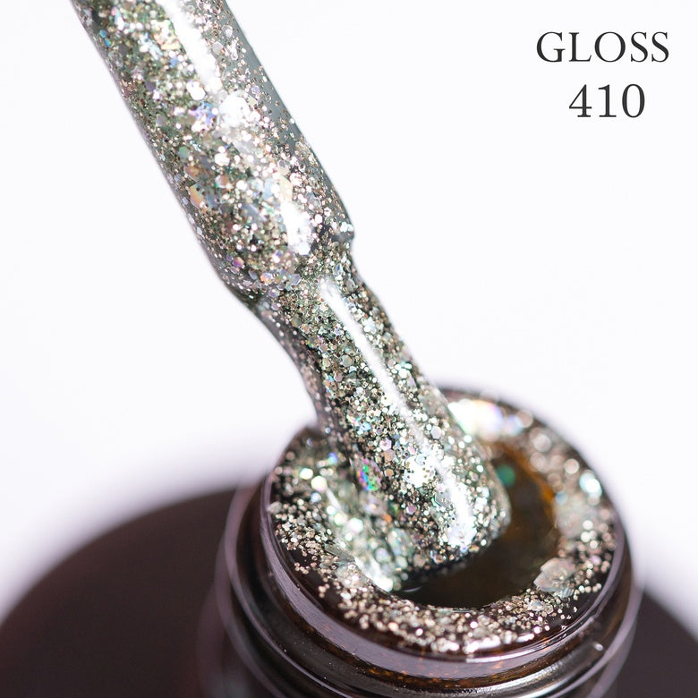 Gel polish 410 GLOSS (silver with holographic glitter), 11 ml