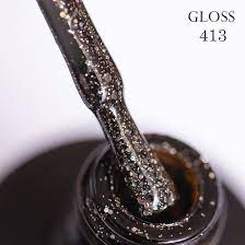 Gel polish 413 GLOSS (black, microglitter and holographic sparkles), 11 ml