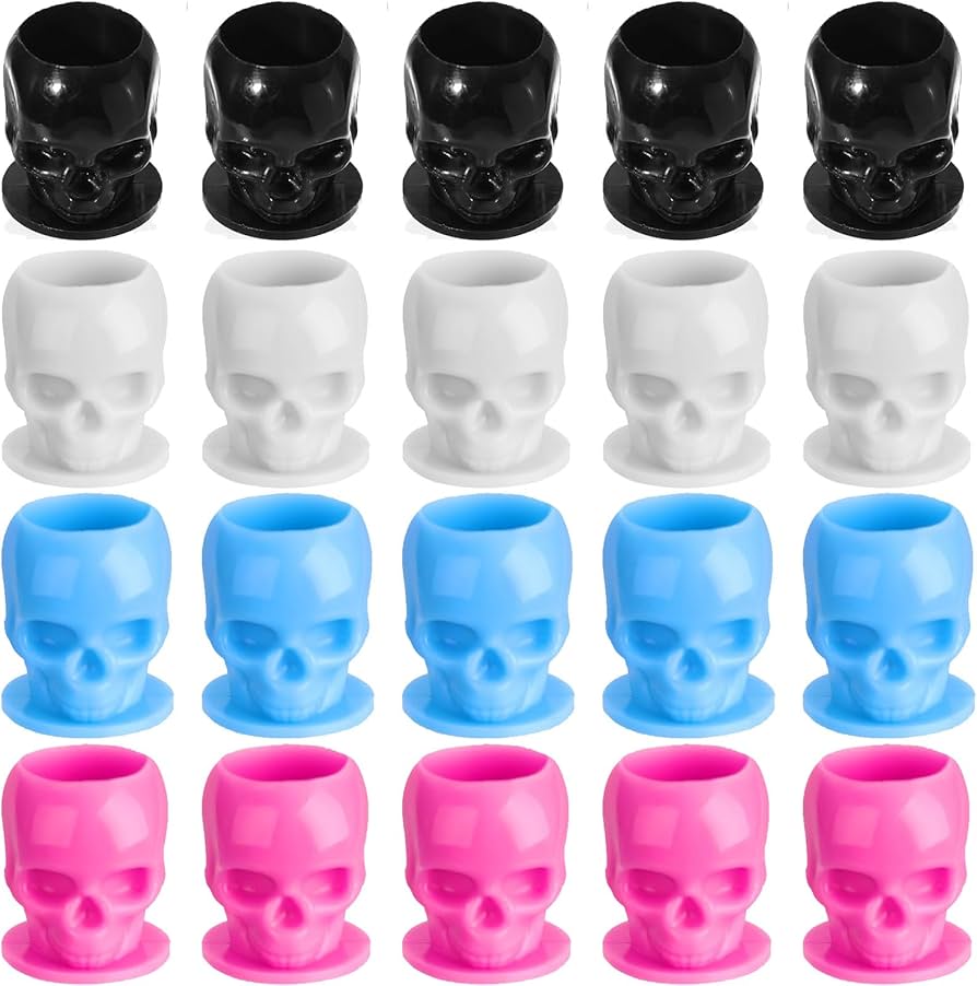 Skull tattoo ink cups plastic and permanent makeup for eyebrow, eyeliner, and lips