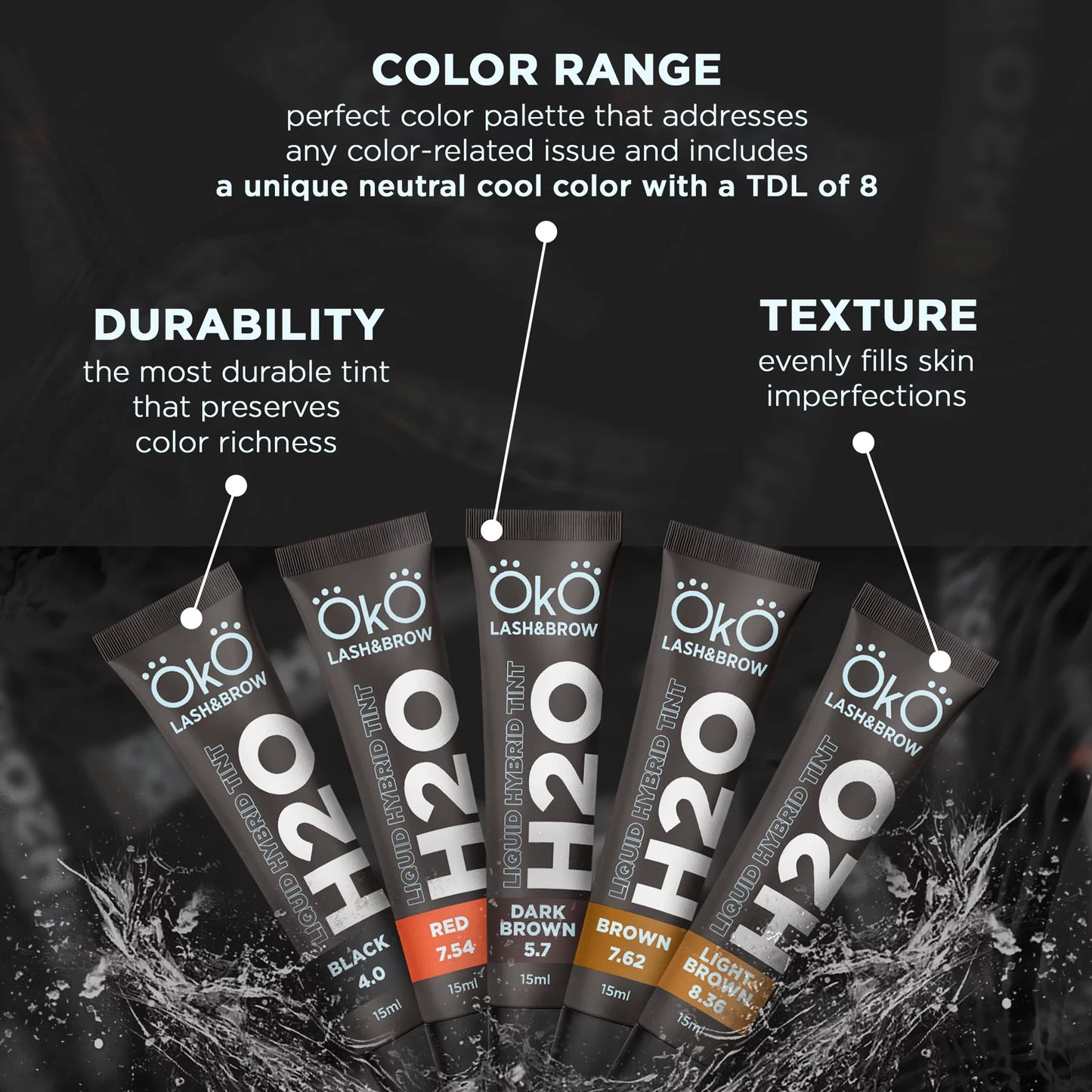 OkO Eyebrow and eyelash dye Set H20 Liquid Hybrid Tint, 5 colors