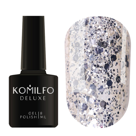 Gel Polish G002 Komilfo DeLuxe Series (silver, large glitter), 8 ml