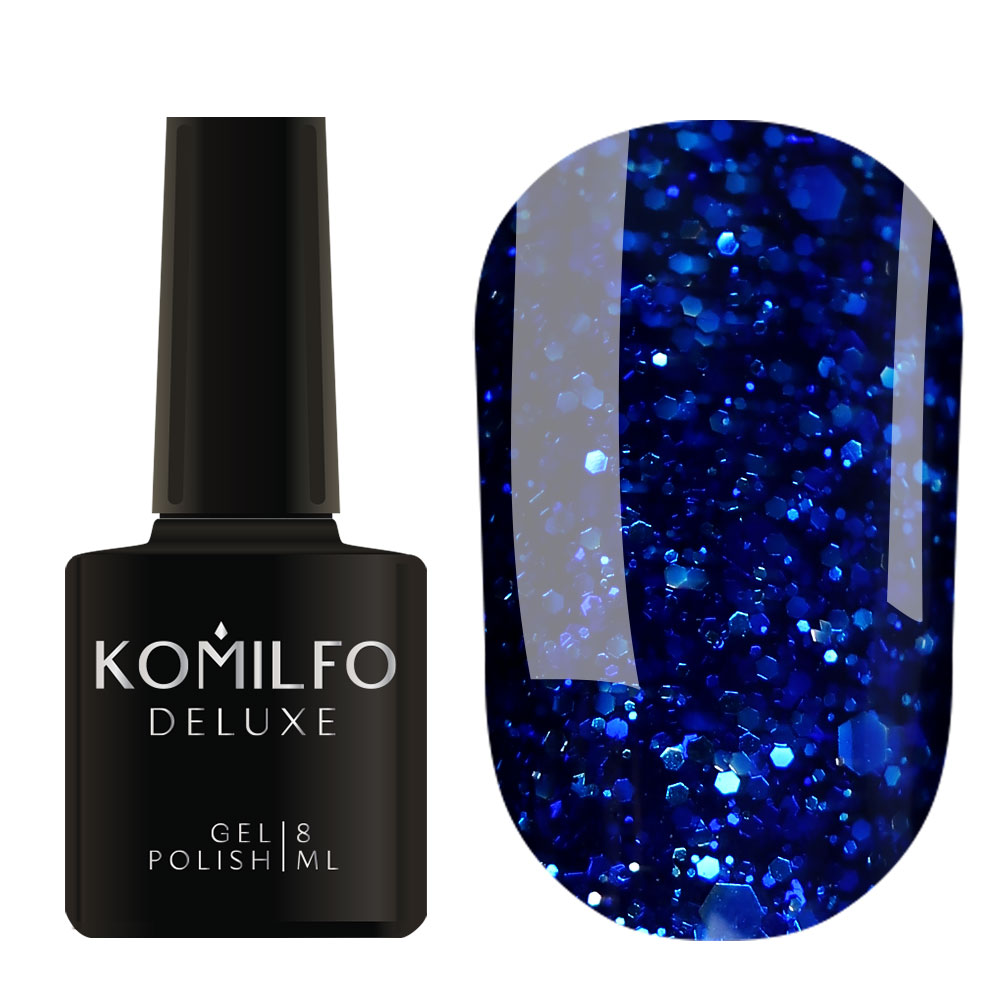 Gel Polish 008 Komilfo Stardust Glitter (deep blue with different sizes of glitter), 8 ml