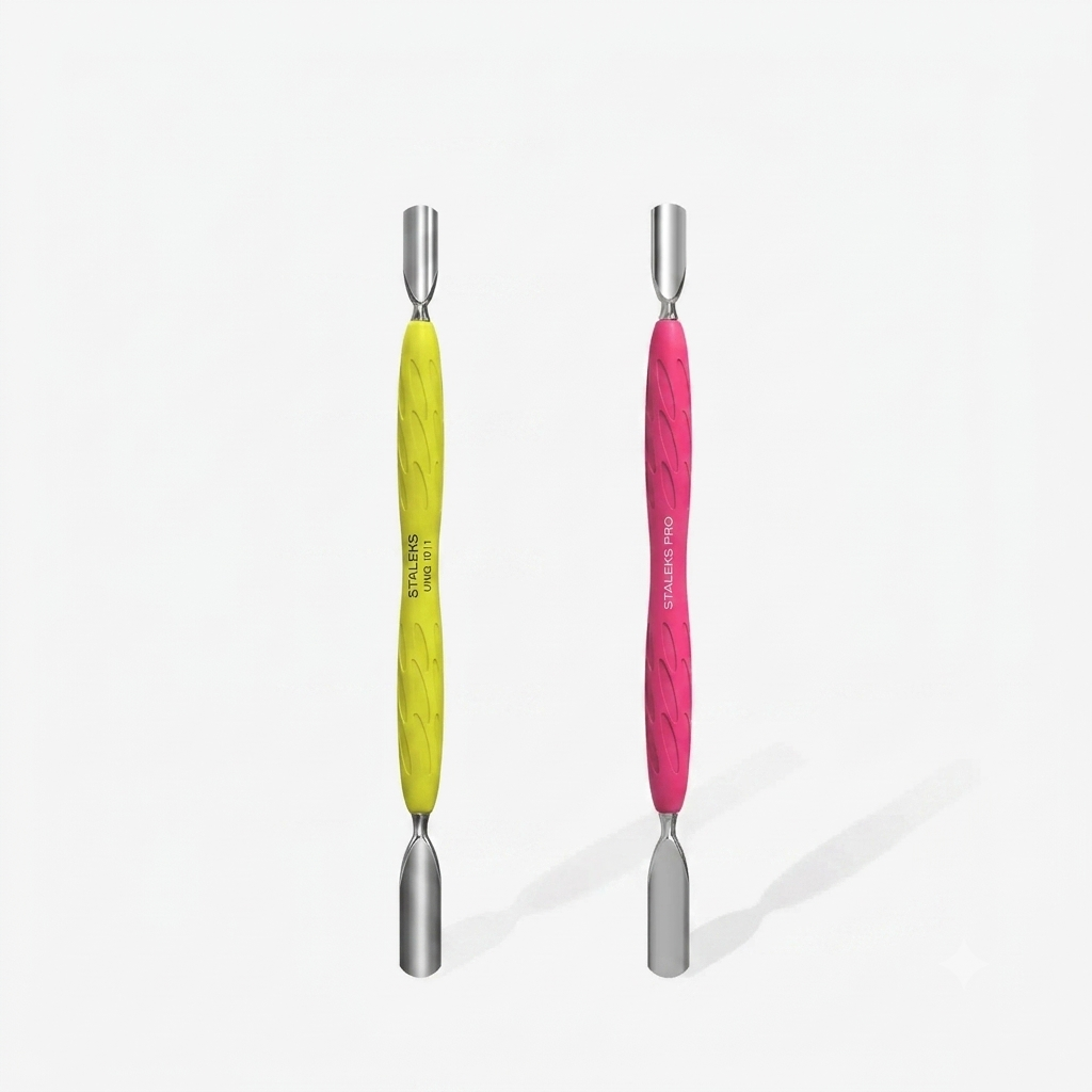 STALEKS Manicure pusher Gummy with silicone handle UNIQ 10 TYPE 1 (rounded wide and rounded narrow pusher)