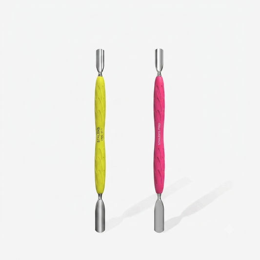 STALEKS Manicure pusher Gummy with silicone handle UNIQ 10 TYPE 1 (rounded wide and rounded narrow pusher)