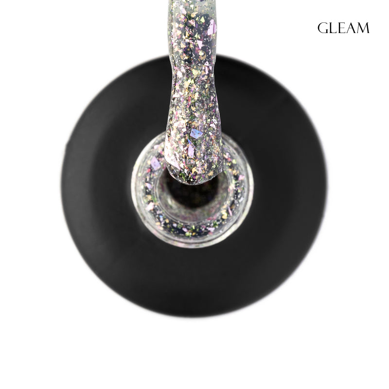 GLOSS Shine top coat Gleam, 11 ml (transparent with a gray undertone and holographic foil)