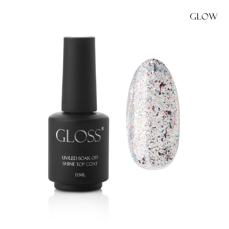 GLOSS Shine top coat Glow, 11 ml (transparent with holographic foil)