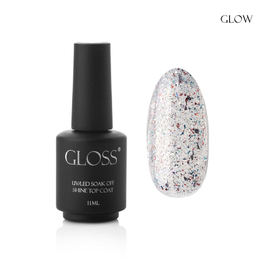 GLOSS Shine top coat Glow, 11 ml (transparent with holographic foil)